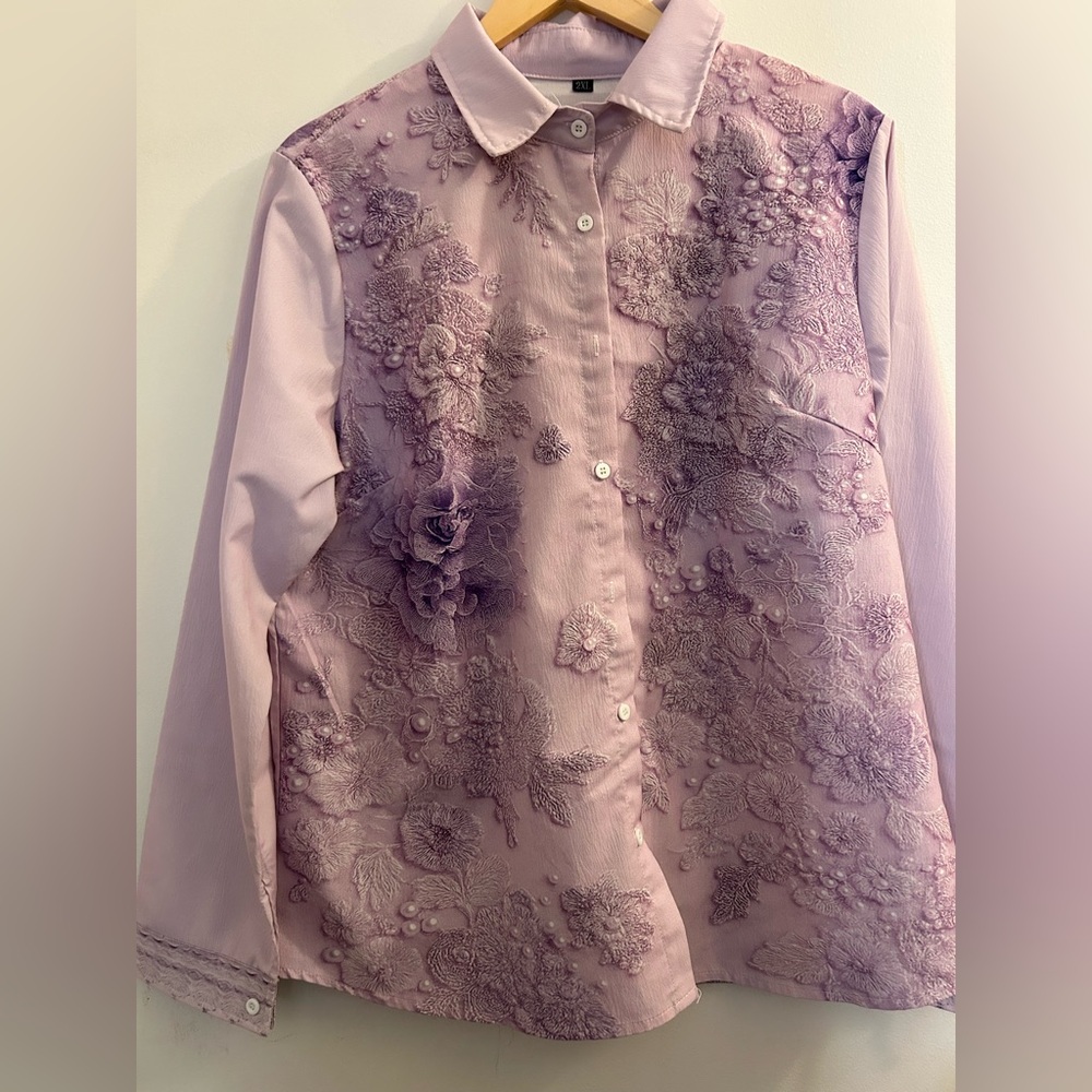 Embellished Lavender Floral Button-Front Jacket